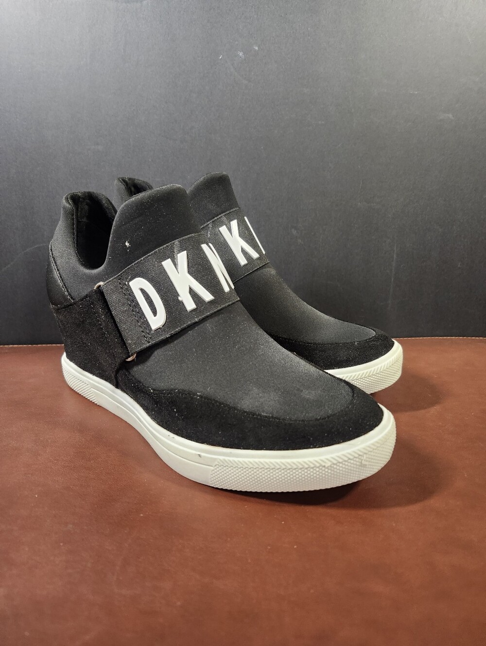 DKNY Black Slip-On Wedge Sneakers